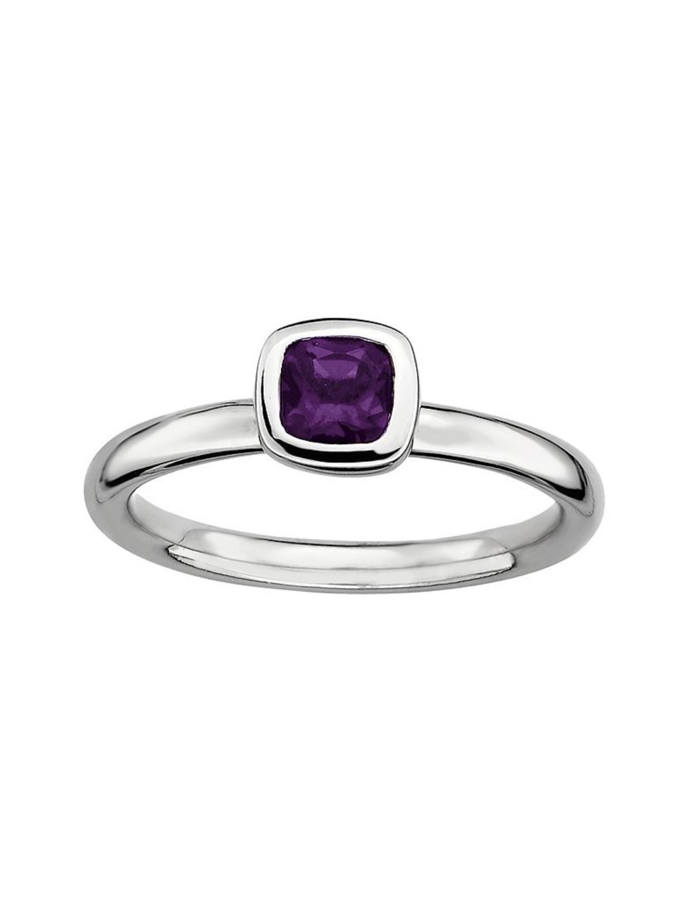 Sterling Silver Stackable Expressions Cushion Cut Amethyst Ring.